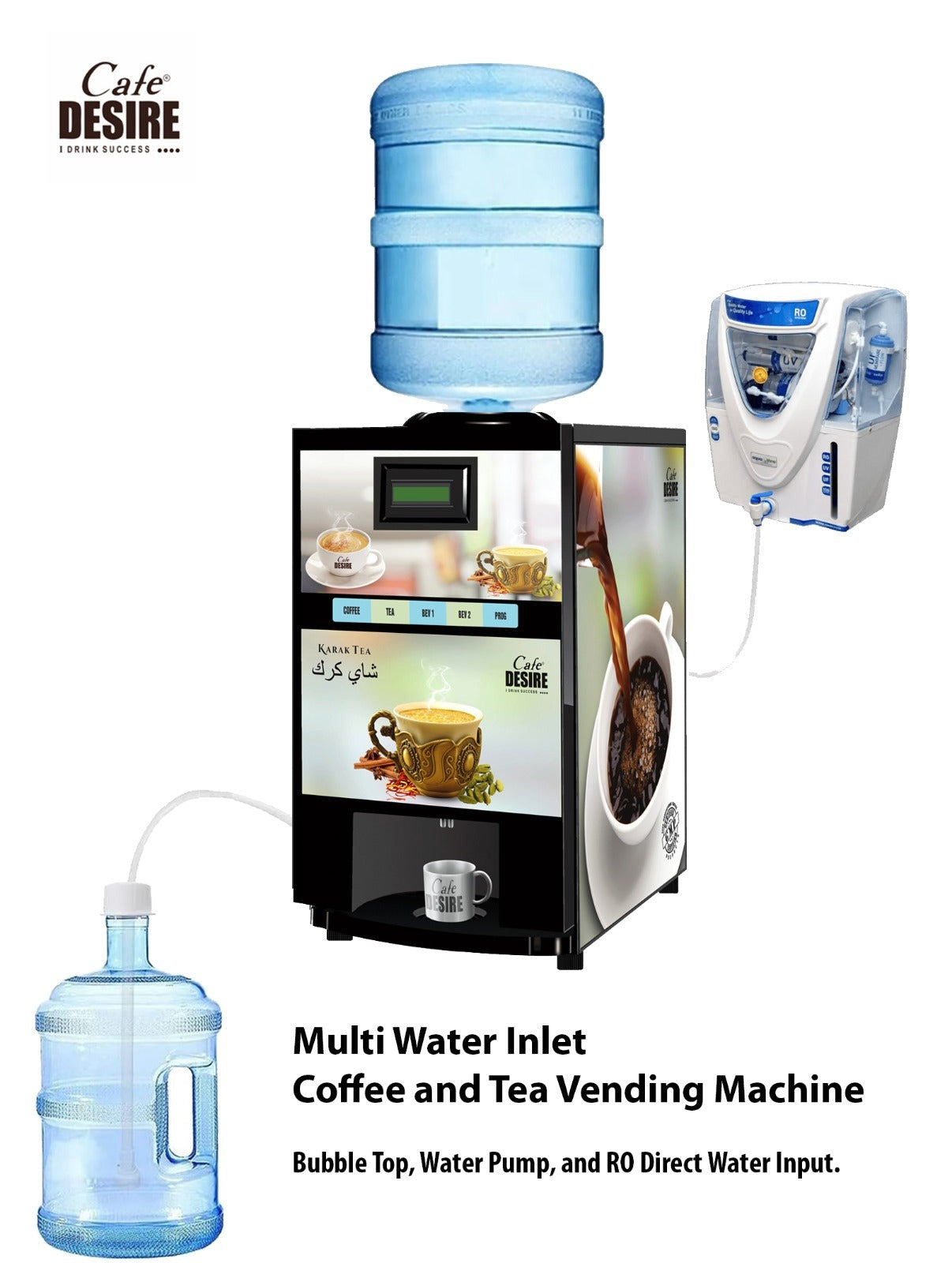 Coffee Tea Vending Machine - 4 Lane Multi-Water-Inlet-Option