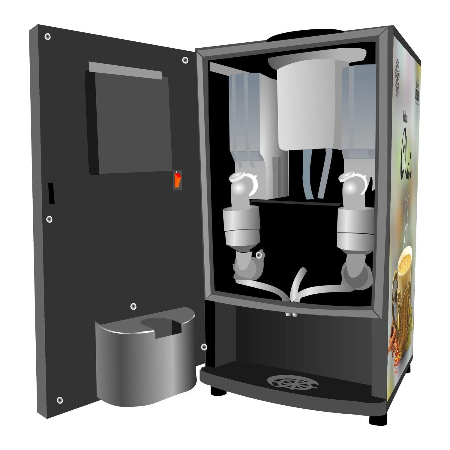 Online Option - RO Direct Water Inlet - Coffee Tea Vending Machine - 2 Lane | Two Beverage Options | Fully Automatic Tea & Coffee Vending Machine | For Offices, Shops and Smart Homes | Make 2 Varieties of Coffee Tea with Premix - cd-usa.com