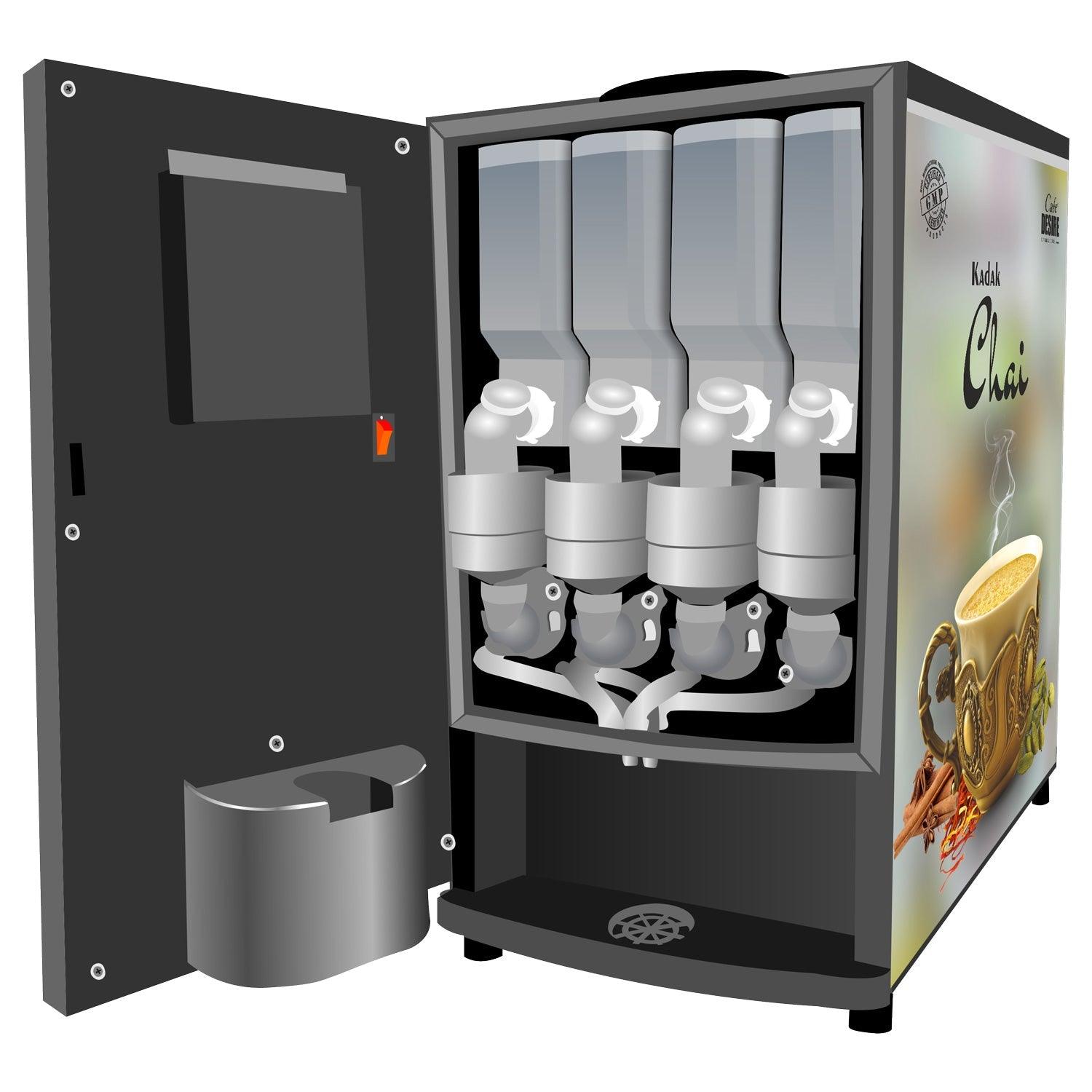 Coffee Machine 4 Lane | Four Beverage Options | Fully Automatic Tea & Coffee Vending Machine | For Offices, Shops and Smart Homes | Make 4 Varieties of Coffee Tea with Premix | No Milk, Tea, Coffee Powder Required - cd-usa.com