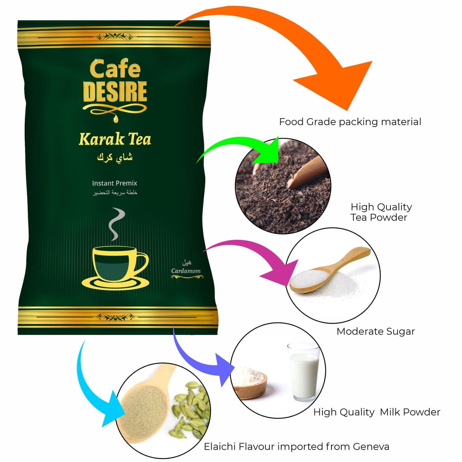 Karak Cardamom Tea Premix (1Kg) | 3 in 1 Tea | Makes 40 Cups(8 oz) | | Milk not required | Cardamom Flavour Imported from Geneva | For Manual Use - Just add Hot Water | Suitable for all Vending Machines - cd-usa.com