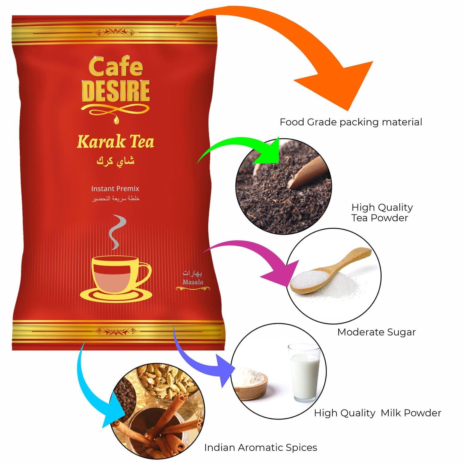 Karak Masala Tea Premix (1Kg) | 3 in 1 Tea | Makes 40 Cups(8 oz) | Mixture of Aromatic Herbs & Spices | Milk not required | For Manual Use - Just add Hot Water | Suitable for all Vending Machines - cd-usa.com