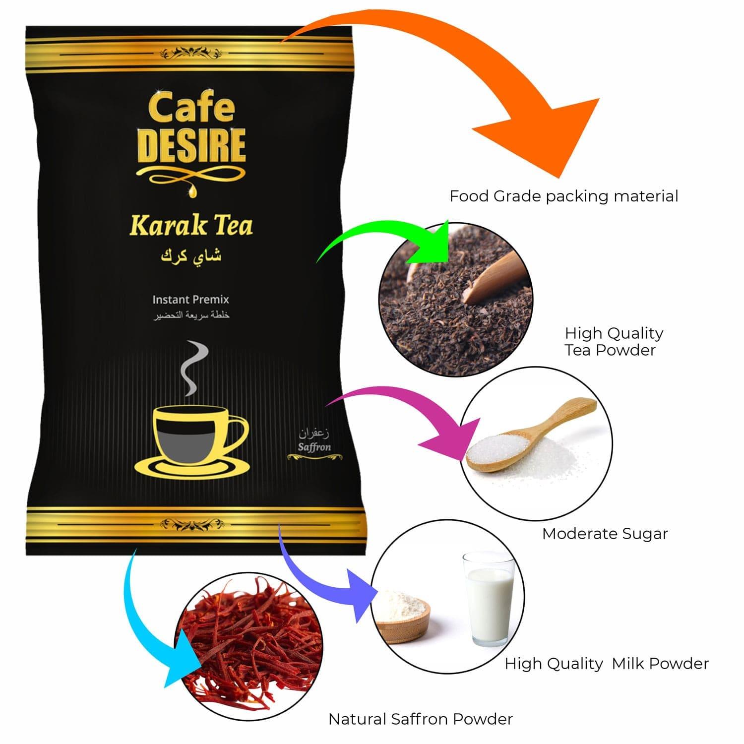 Karak Saffron Tea Premix (1Kg) | 3 in 1 Tea | Makes 40 Cups(8 oz) | Tea with Saffron Flavour | Milk not required | For Manual Use - Just add Hot Water | Suitable for all Vending Machines - cd-usa.com