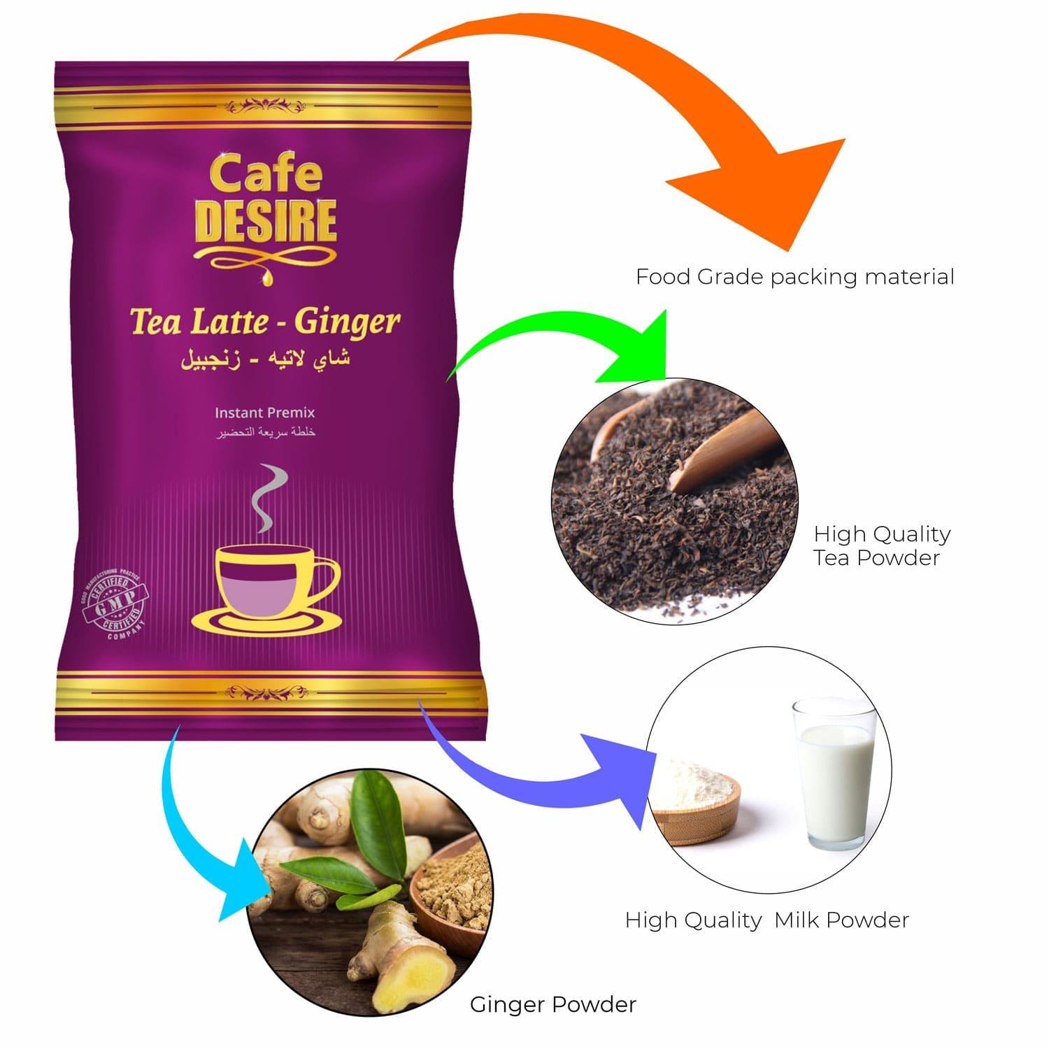 Tea Latte - Ginger Premix (650g) | Makes 30 Cups(8 oz) | No Added Sugar | Milk not required | Ginger Tea | For Manual Use - Just add Hot Water | Suitable for all Vending Machines - cd-usa.com